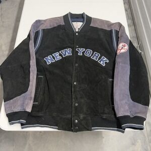 Vintage New York Yankees Suede Leather Varsity Bomber Jacket Mens XL Black